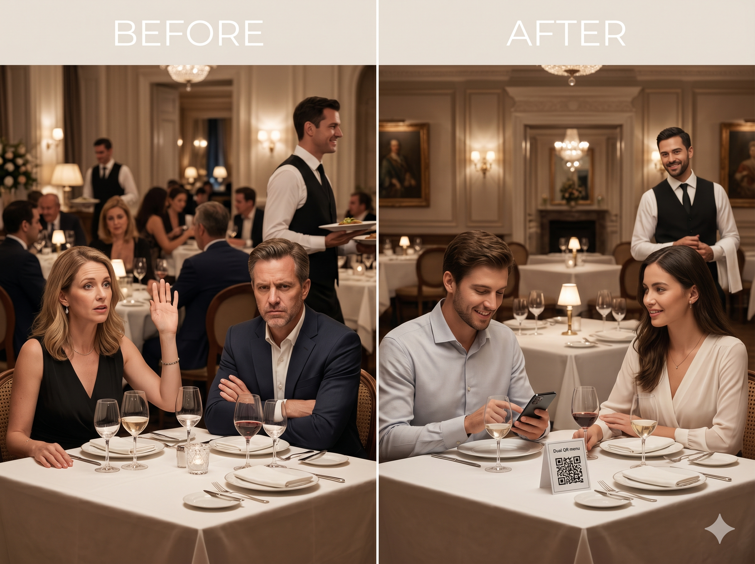 Before awkward waving vs after one tap Ready on phone