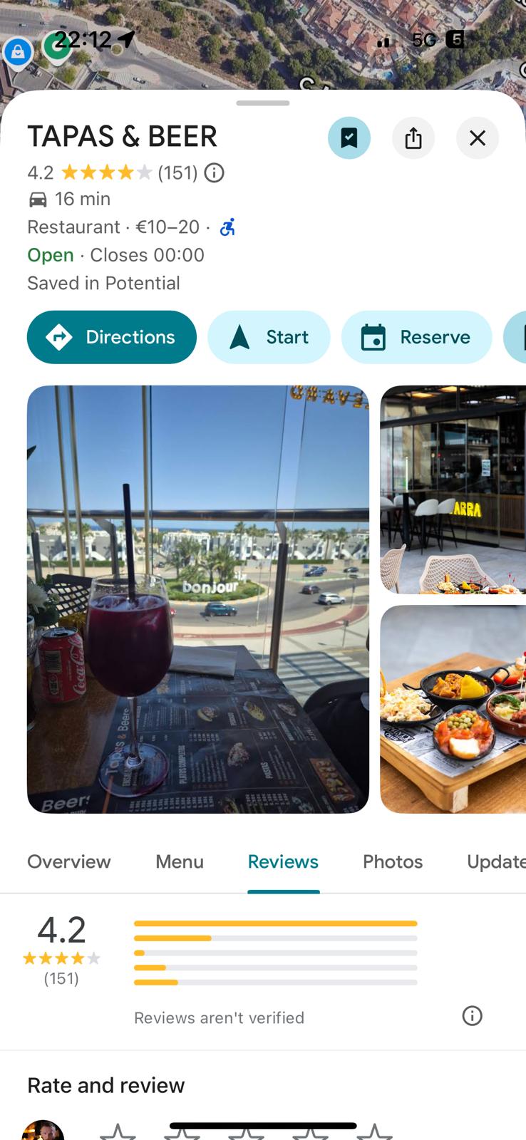 Tapas & Beer Google showing 4.2 stars with 86 reviews after 7 days with ProfitX3